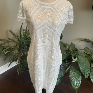 NWT Lulus Spread Your Shine White Sequin Embroidered Bodycon Dress
